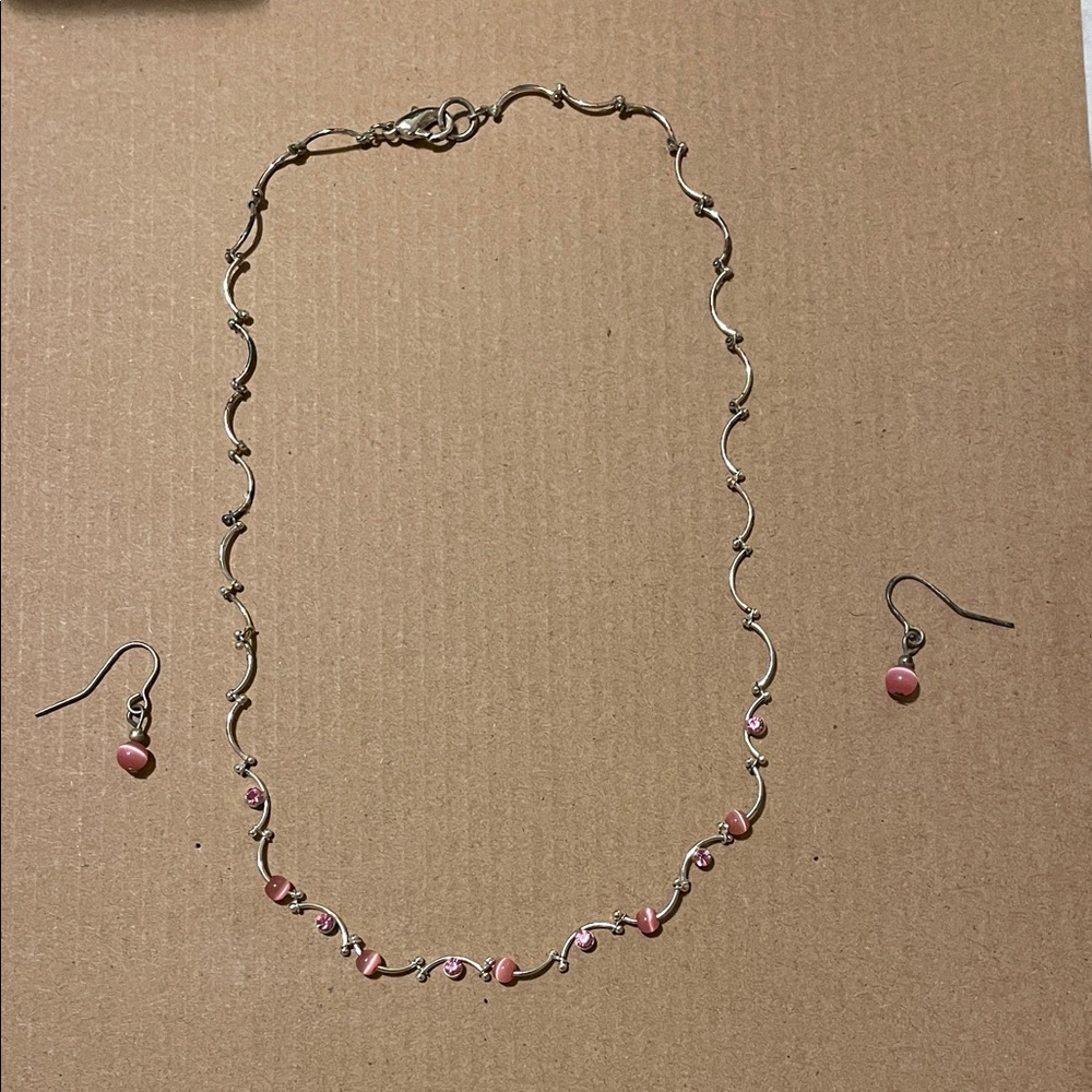 Elegant Pink and Silver Necklace and Earring Set